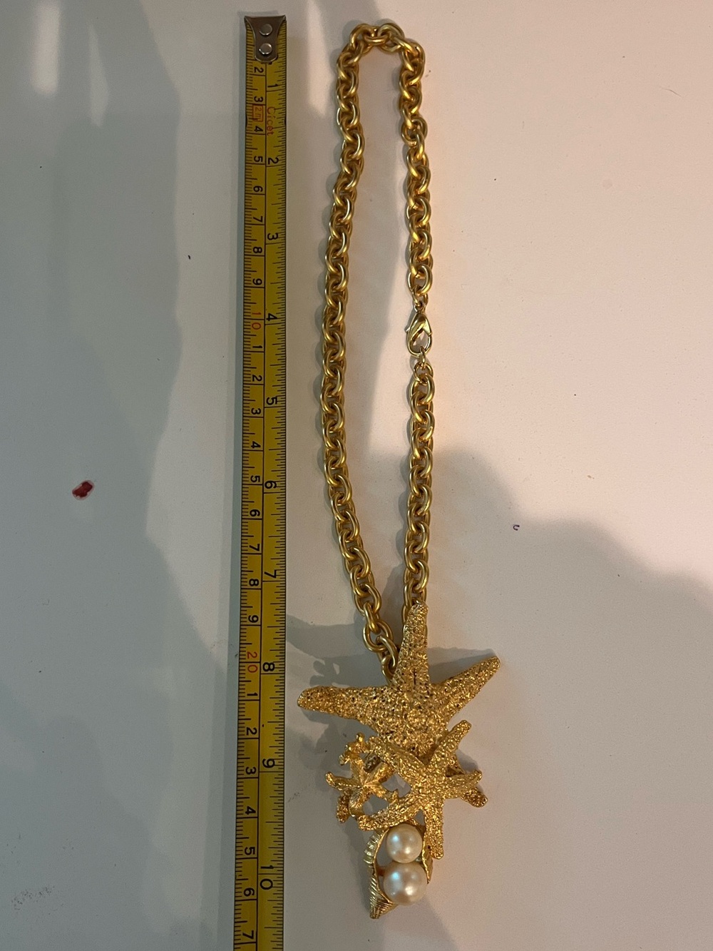 Textured Gold Starfish Necklace with Pearl Drops